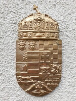 Solid, heavy copper / bronze Hungarian coat of arms, wall decoration, 24x12 cm