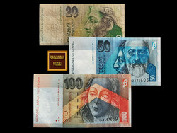 Major banknotes of Slovakia - 20-50 and 100 crowns (1993-2005)