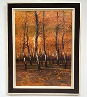 Priced off Gyula Várkonyi (1947-2022) autumn forest interior framed 73x58cm