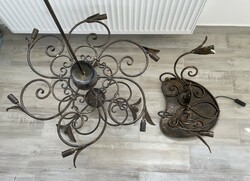 Antique wrought iron chandelier and wall arm