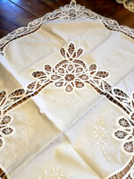 Ekrü ribbon crocheted and embroidered tablecloth -75x75 -art&decoration