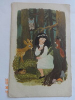 Old graphic greeting card - snow white - drawing by Zsuzsa Demjén