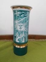 Szasz endre green colored Hólloháza porcelain vase 20 cm