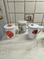 Porcelán teás pohár szűrővel, fedővel 3 db eladó!
