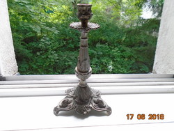 Antique rich rococo embossed base with 3 Florentine dolphins, pewter candle holder 25 cm