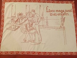 Old, embroidered, text canvas kitchen wall protector, 77x55