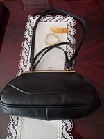 Régi  fekete műbőr  női táska /  retikül + hajcsat + karkötő
