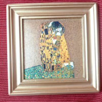 Klimt Csók című képe, decoupage álló kép,  falikép, kézműves termék