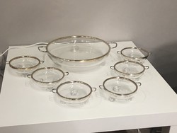 Glass fruit tray with metal rim