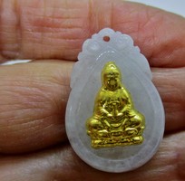 Special old jade pendant with small 14kt gold Buddha decoration