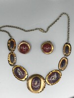 Industrial copper, fire enamel burgundy purple necklace and matching ceramic clip