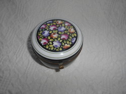 Antique porcelain jewelry holder with copper border - hand painted 7 cm
