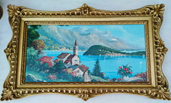 Painting print in a decorative frame with mod.Dep.Made in Italy mark.