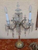 Old copper 3-branch crystal glass pendant table lamp. 72 Cm.