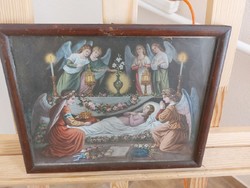 (K) Régi szentkép nyomat 27x21 cm kerettel