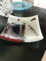 Artistic glass bowl, made of two types of glass, marked, fused handwork (m108)