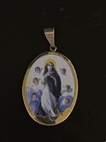 Gold fire enamel Virgin Mary pendant, porcelain