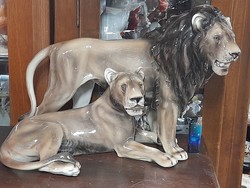 Wien Keramos Austria,Nagyméretű Oroszlán Páros,Mázas Kerámia Figura.45 cm.