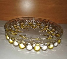 Sárga üveg gömbökkel díszített asztalközép kínáló - 22 cm