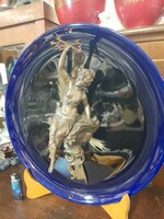 Régi Nagyméretű Mázas Kerámia Fali Tál,Tányér Plasztikus Mitológiai Bronz Női Figurával.40 cm.