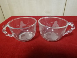 Glass teacup with leaf pattern, two pieces, diameter 8.8 cm. Jokai.