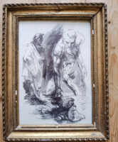 Unknown graphic in frame, mythology autograph writing on the back