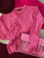 Lipsy London 42-es rózsaszín pulóver fodros ujjal