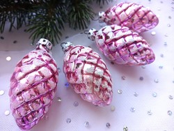 Régi rózsaszín havas toboz karácsonyfa dísz 6.5cm
