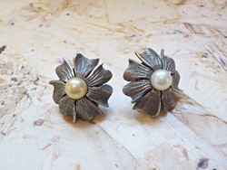 Old silver plated beaded flower clip