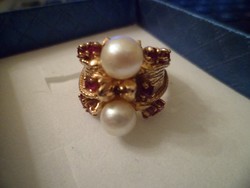 14K gold ring / ruby, pearl