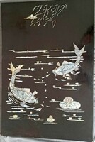 Antique Japanese mother-of-pearl inlaid wall picture, fish. Size: 40x60 cm.