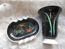 2 db Bakos Éva munkája (neves Herendi festő) porcelán váza +tálka- az ár a 2 db-ra vonatkozik