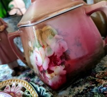 Antique faience Art Nouveau pink sugar bowl