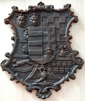 Gyönyörű állapotú nagyméretű öntöttvas régi Magyarország címer  30 cm X 26 cm