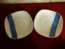 Italian porcelain, blue striped tea cup coaster, two pieces, size 14.7x14.7 cm. Jokai.