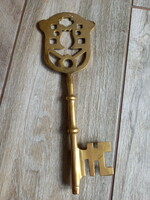 Csodaszép régi nagy réz kulcs (23,5x8,5 cm)