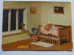 Old, retro postcard with fairy-tale characters: TV teddy bear with paprika (foky otto puppet design)