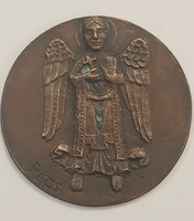 Pécs bronz emlékplakett  T.F  szignóval 10,8 cm
