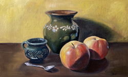 Csendélet almákkal - olajfestmény 49x33 cm kerettel