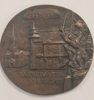 Rákospalota 75 years city bronze commemorative plaque in decorative box 11 cm marked signed piece 1923-1998