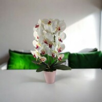 Kétszálas élethű fehér-pink orchidea kaspóban