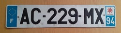 Francia rendszám rendszámtábla AC-229-MX  Franciaország 2.