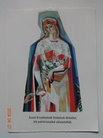 Old graphic religious greeting card, postman (Saint Elizabeth) - drawing by Péter Prokop, 1962