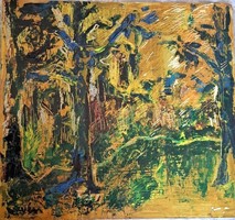 Erdő belső  expresszionista tájkép, festmény,Olaj,farost,keret nélkül.