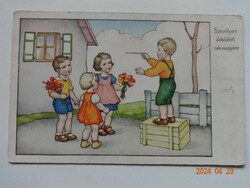 Old graphic name day greeting card, singing children