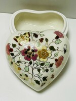 Zsolnay large heart bonbonier with butterfly pattern