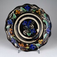 1Q492 Antique Black Glazed Tordai Clay Wall Plate from Transylvania, 21 cm