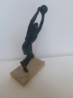 Antique athlete soccer player goalkeeper ball sculpture French around 1920-30 38cm