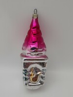 Retro glass Christmas tree ornament, squirrel house, squirrel in the house, 9 cm