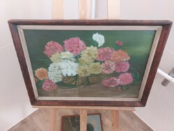 (K) Virágcsendélet festmény Szűcs szignóval (Kolozsvár) 55x40 cm kerettel